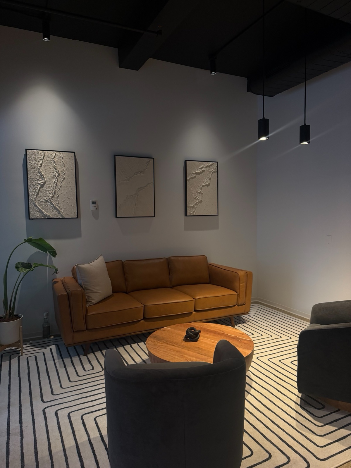 Clean, modern office lounge
